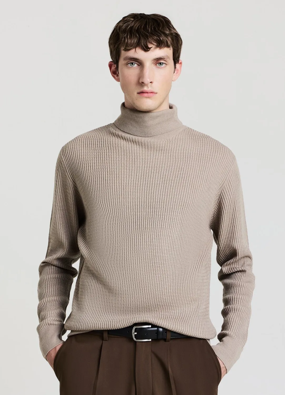 Calliope pull col roulé homme maille waffle