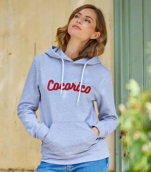 Cocorico Bouclette sweat à capuche femme gris molleton