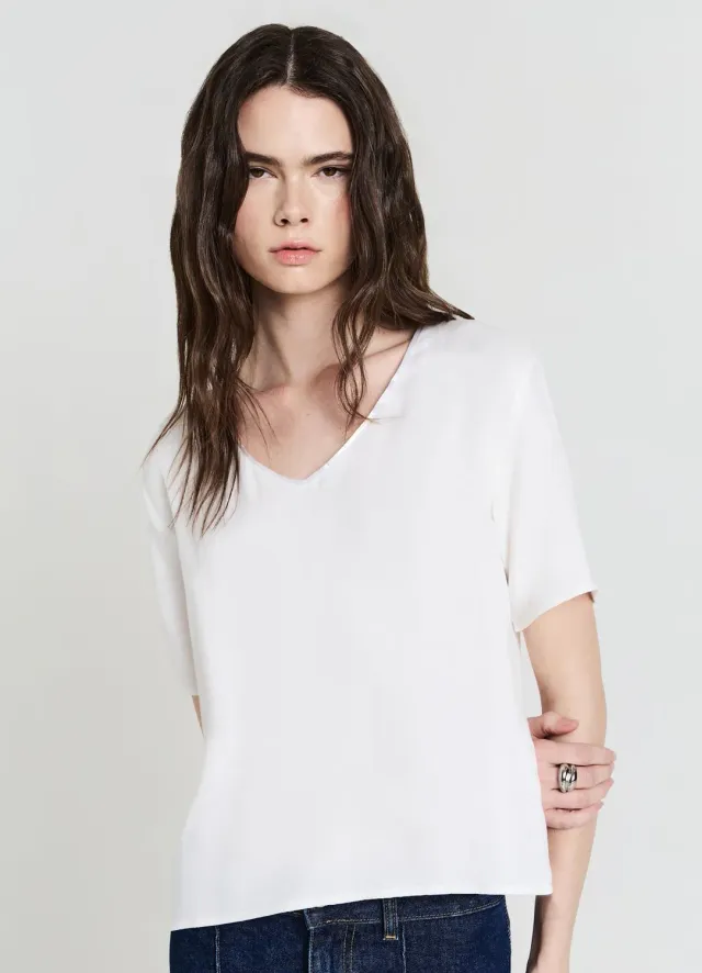 Calliope blouse femme col large manches courtes