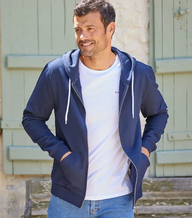 Cocorico Intemporel sweat zippé marine homme coton