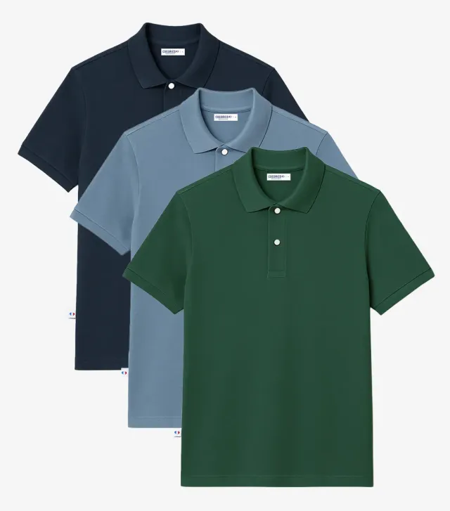 Cocorico Polo homme x3 marine azur sapin coton