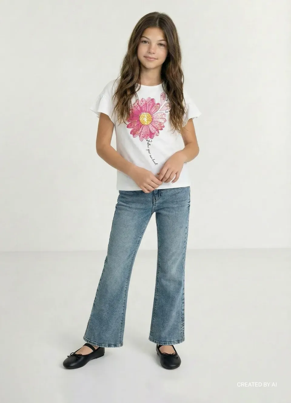 Calliope t-shirt fleur fille 6-7 ans coton volants paillettes