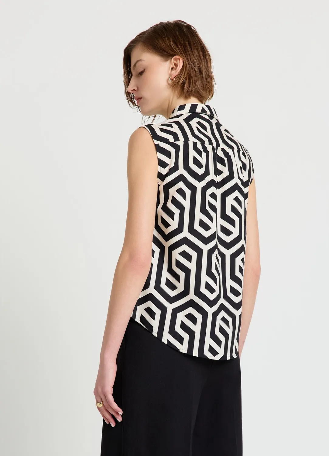 Calliope Top sans manches col chemise imprimé géométrique