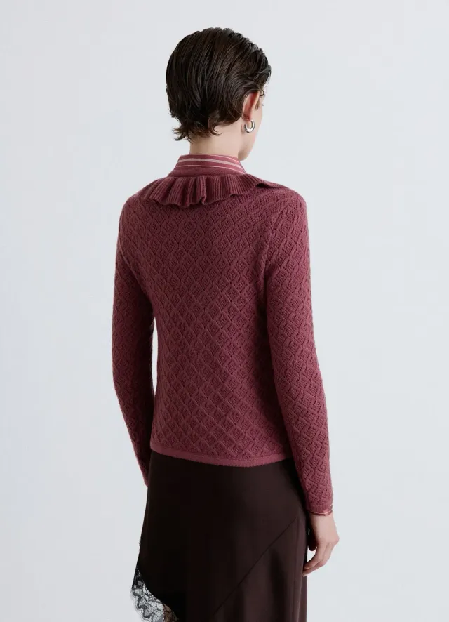 Calliope cardigan femme pointelle volants col V