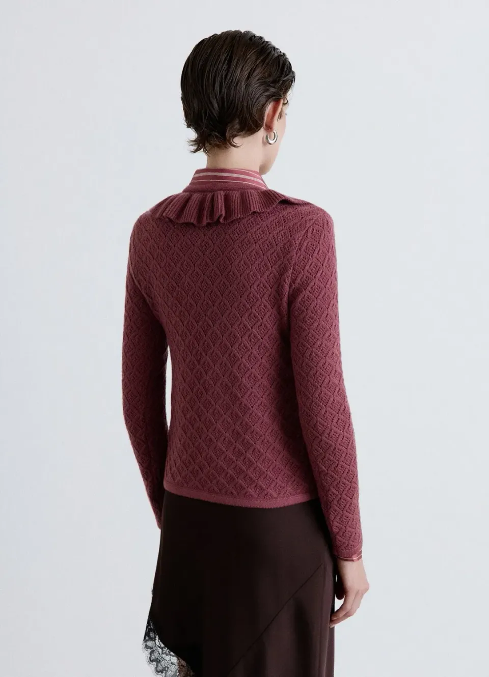 Calliope cardigan femme pointelle volants col V