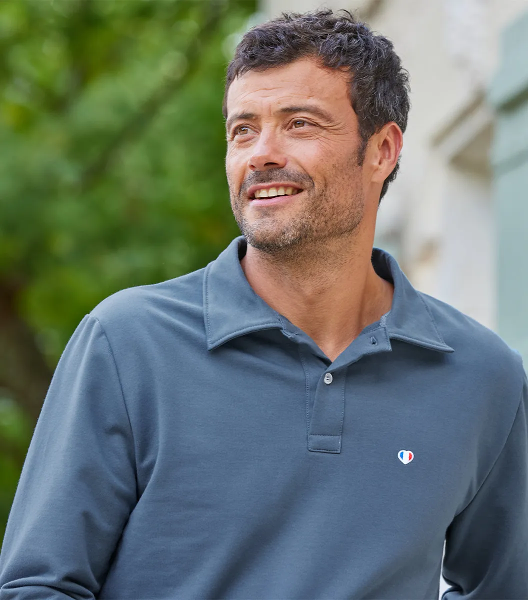 Cocorico Iconique sweat polo homme azur coton