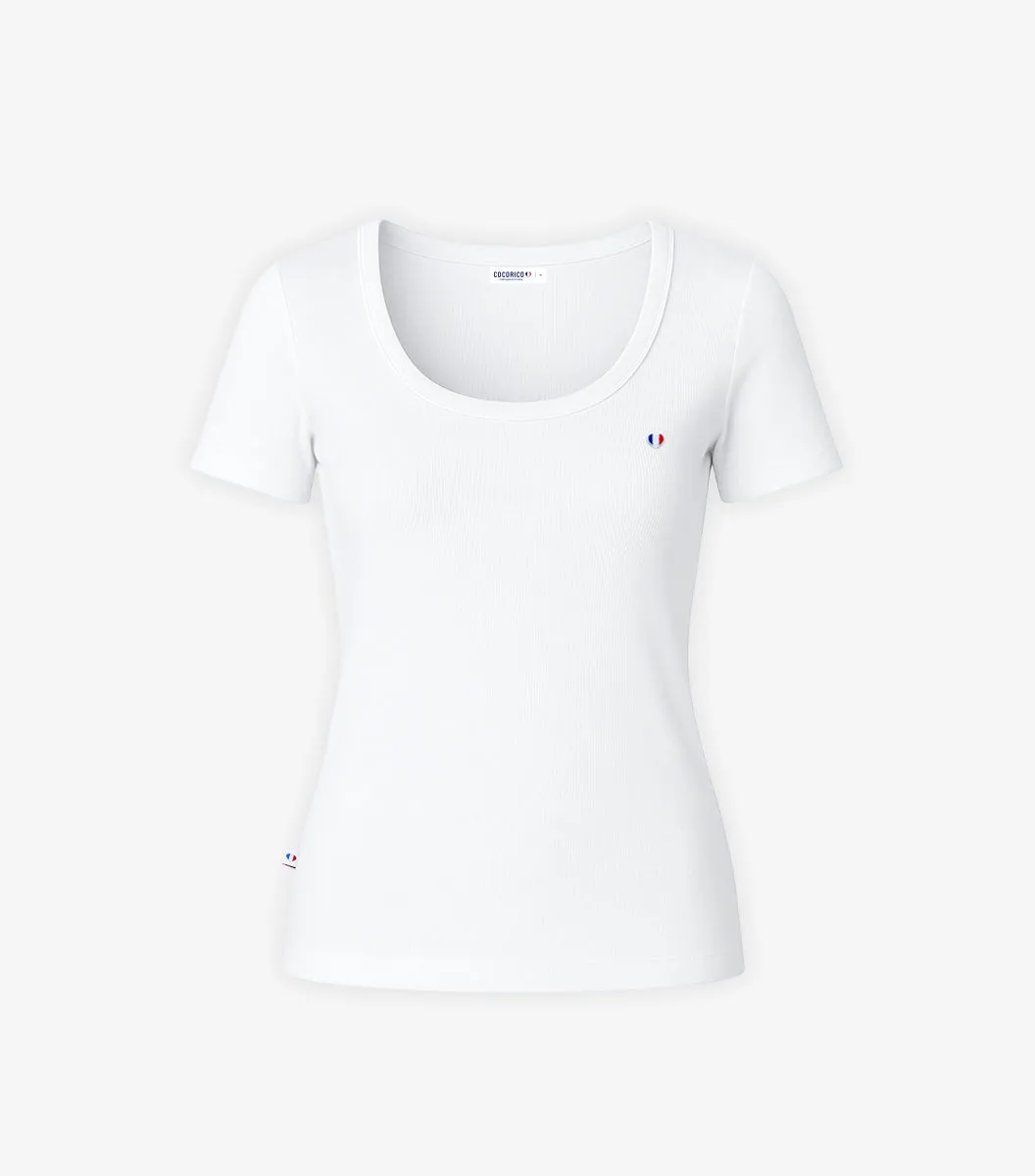 Cocorico Iconique côtelé t-shirt femme blanc coton