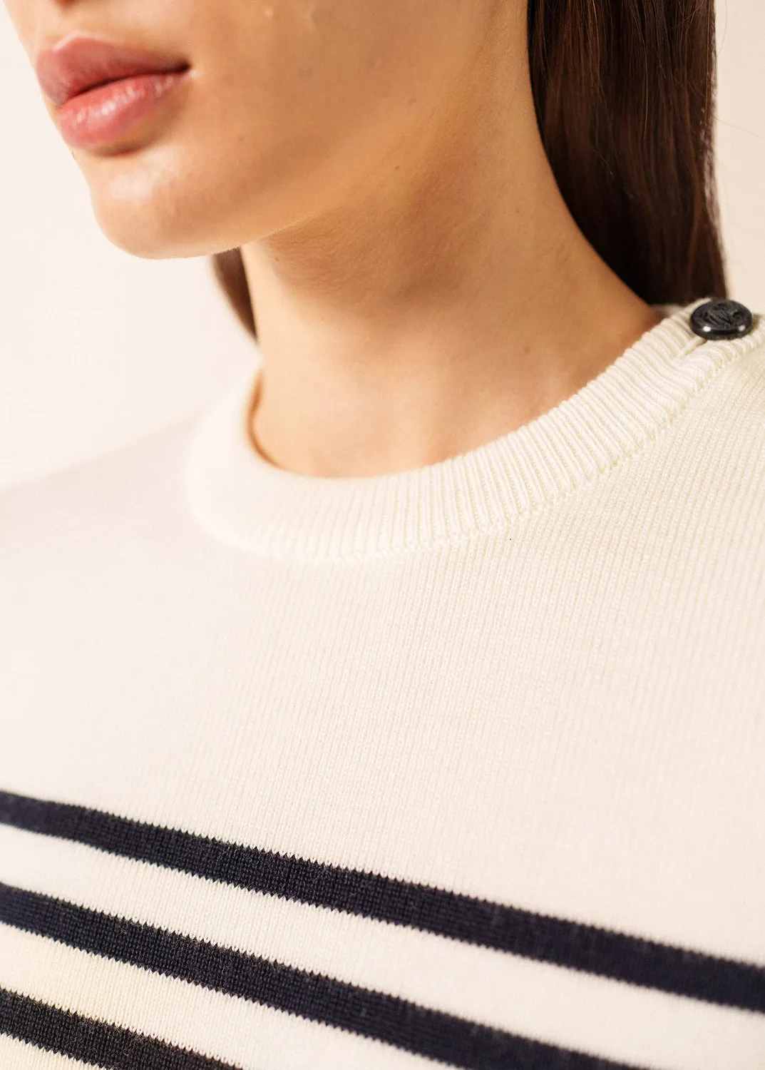 Saint James Rochefort pull marin écume/navy laine