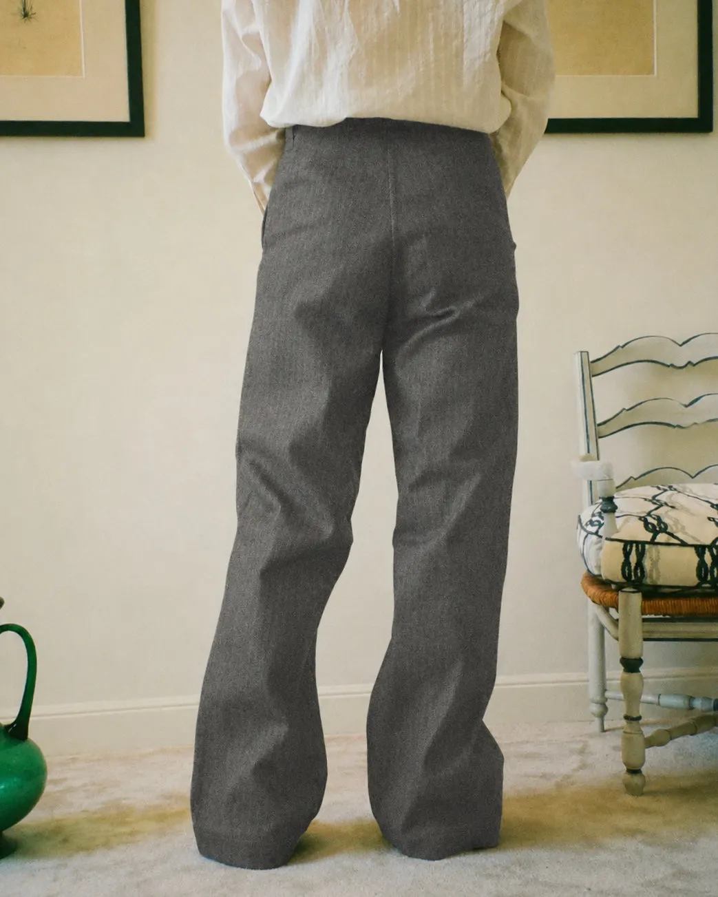 EREVAN À Pont pantalon herringbone souris