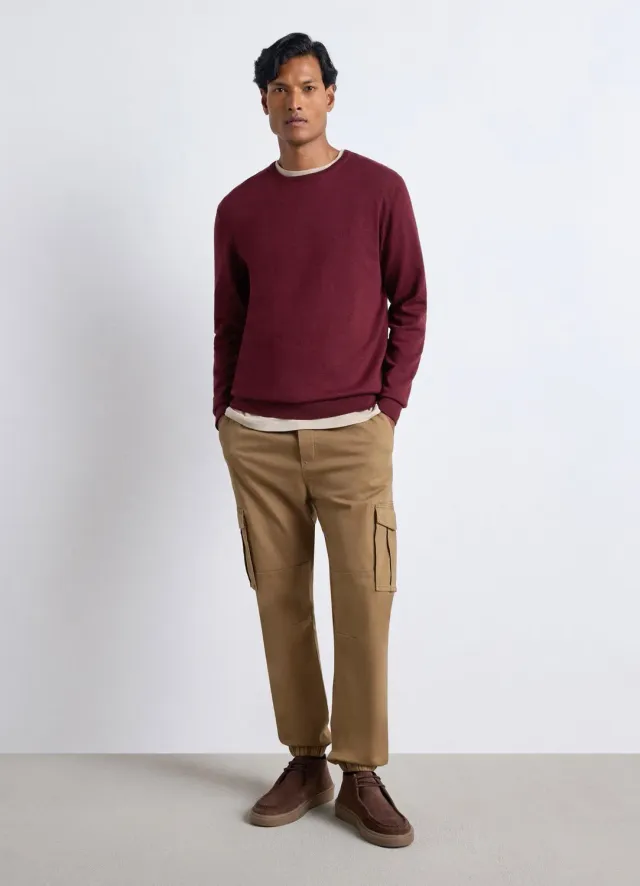 Calliope pull col rond homme uni manches longues côtelé