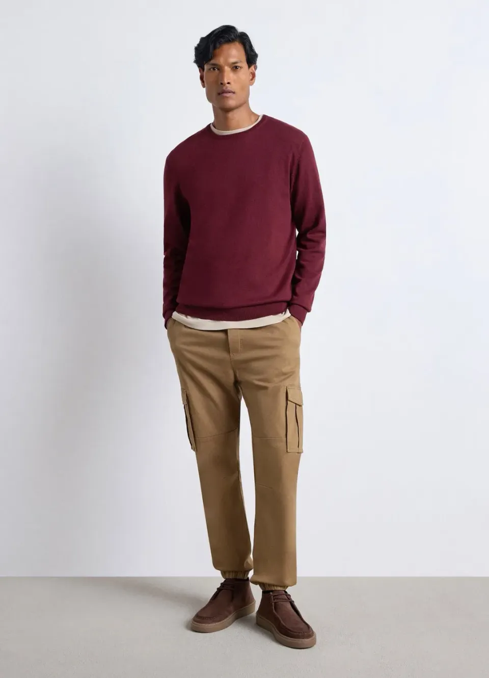 Calliope pull col rond homme uni manches longues côtelé
