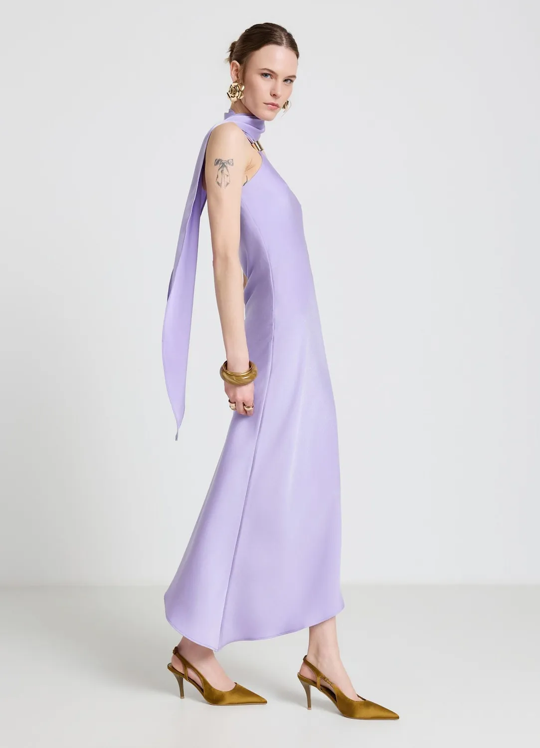 Calliope robe longue une épaule femme drapée
