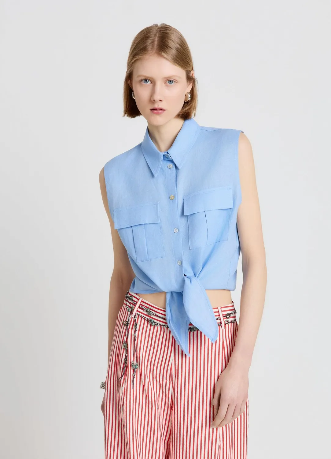 Calliope chemise sans manches femme lin nœud
