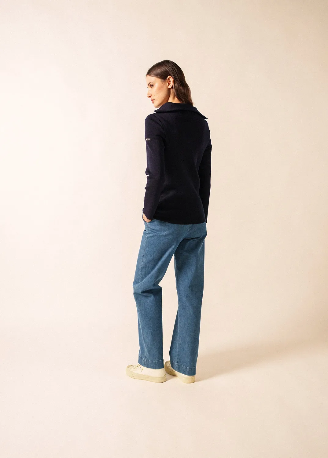 Saint James Passerelle pull Navy col camionneur laine