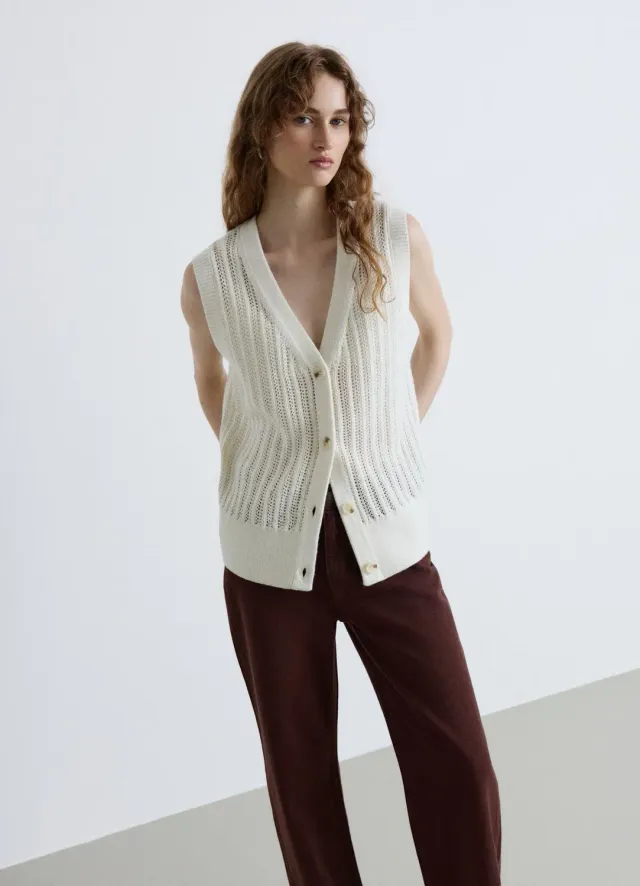 Calliope Gilet maille ajourée col V boutonné
