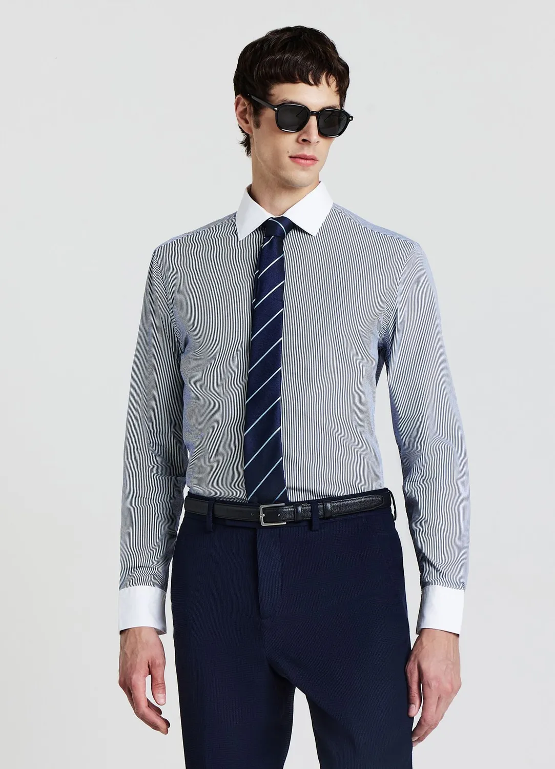 Calliope Chemise homme slim rayures col contrasté coton