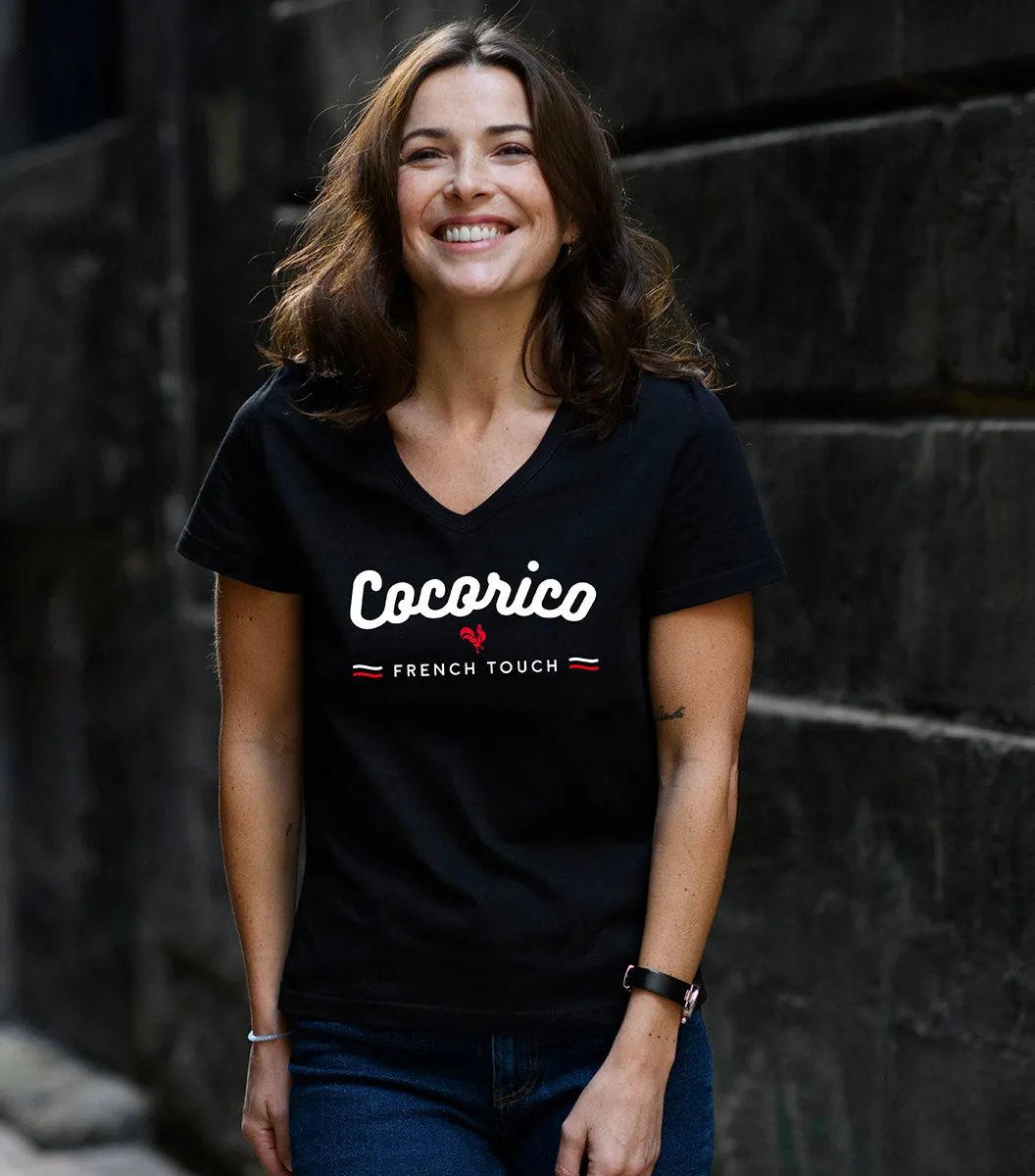 Cocorico French Touch t-shirt col V femme noir coton