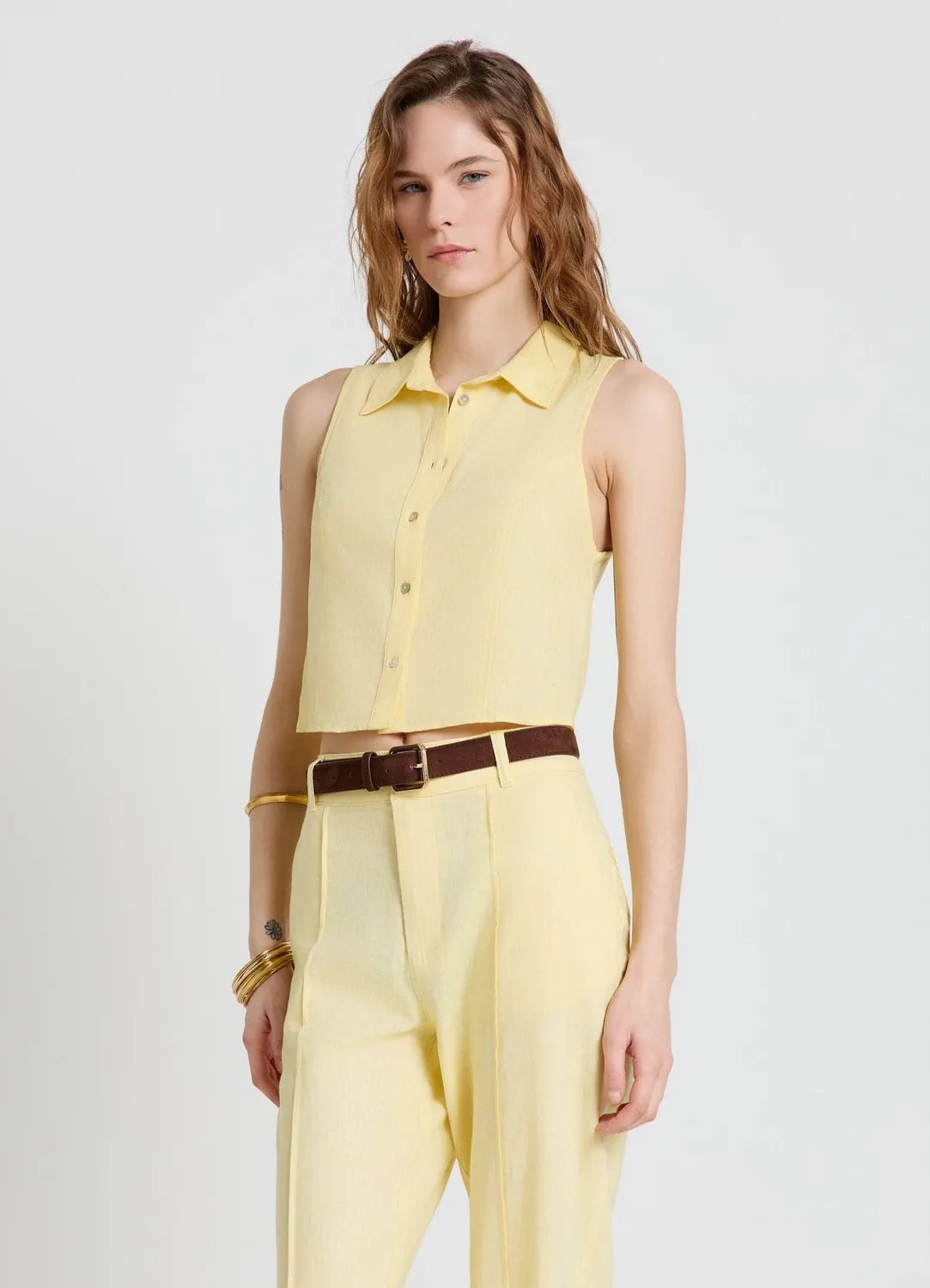 Calliope camicia smanicata chemise femme lin sans manches