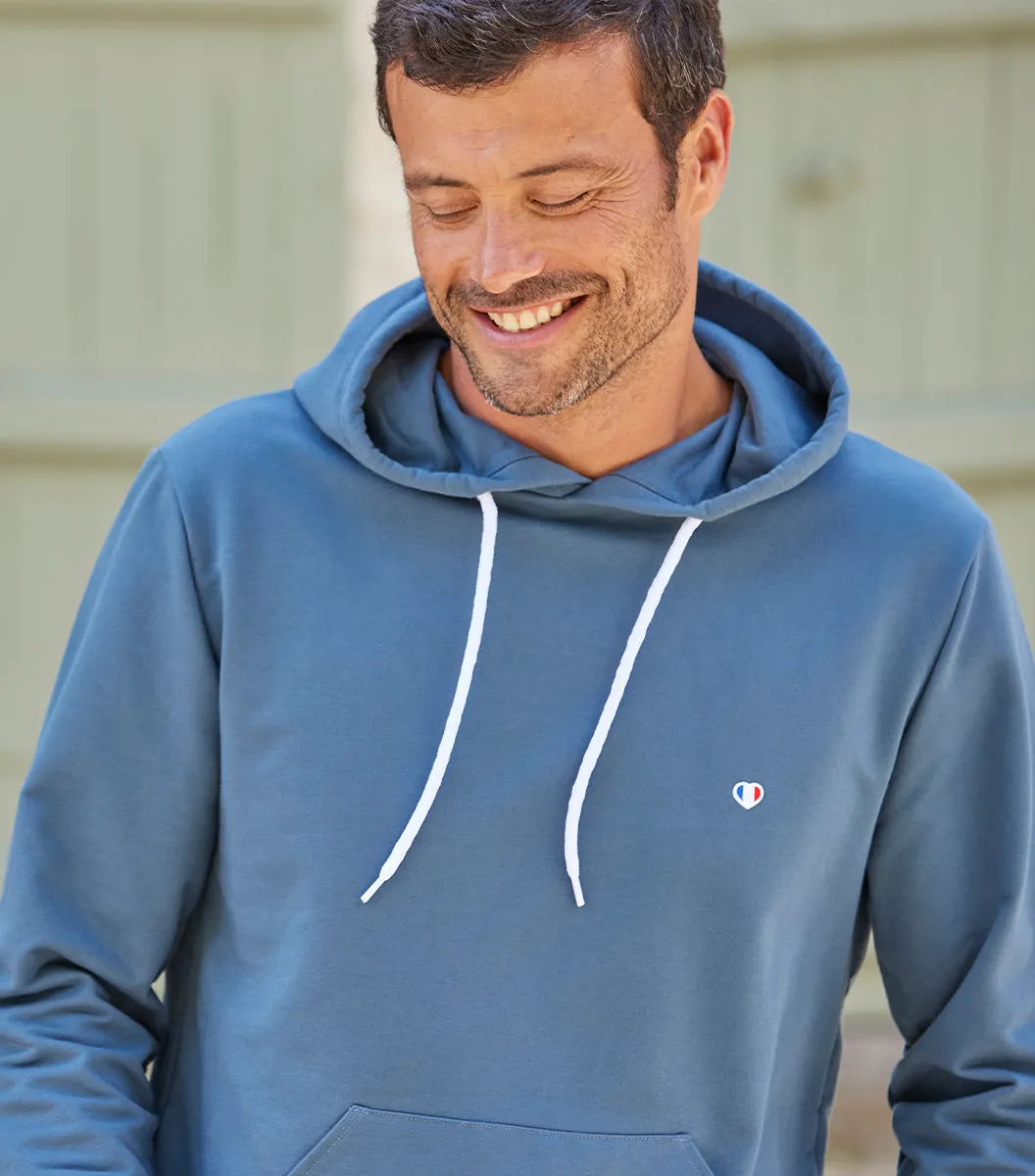 Cocorico Iconique sweat capuche homme azur coton