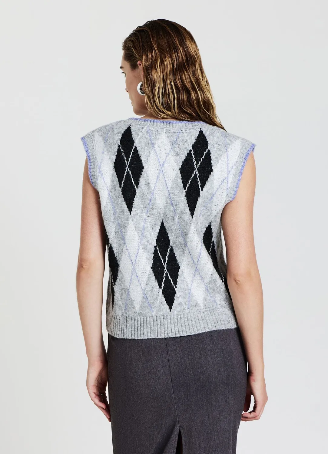 Calliope gilet maille losanges col V femme