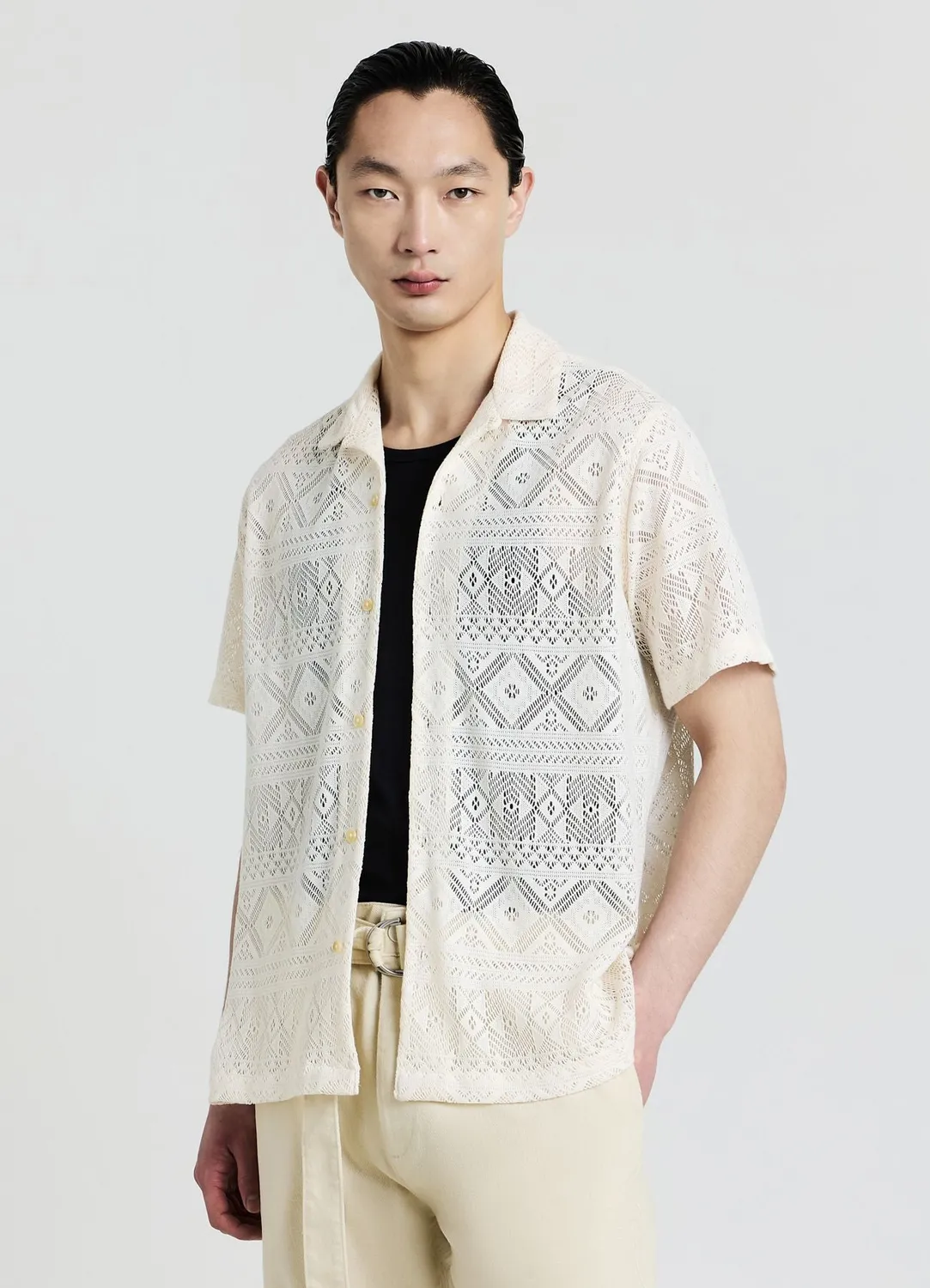 Calliope chemise bowling dentelle homme XS manches courtes