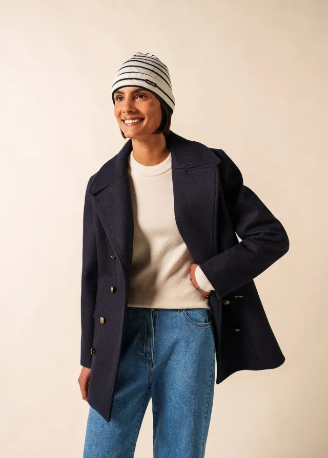Saint James Cartier bonnet écume navy laine