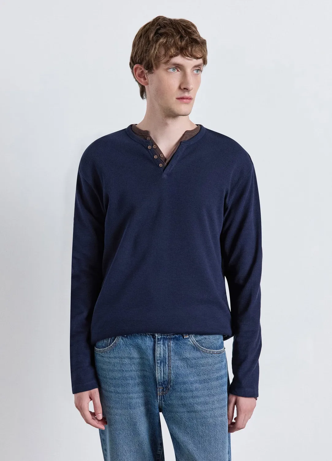 Calliope T-shirt Henley Waffle Homme Uni Manches Longues