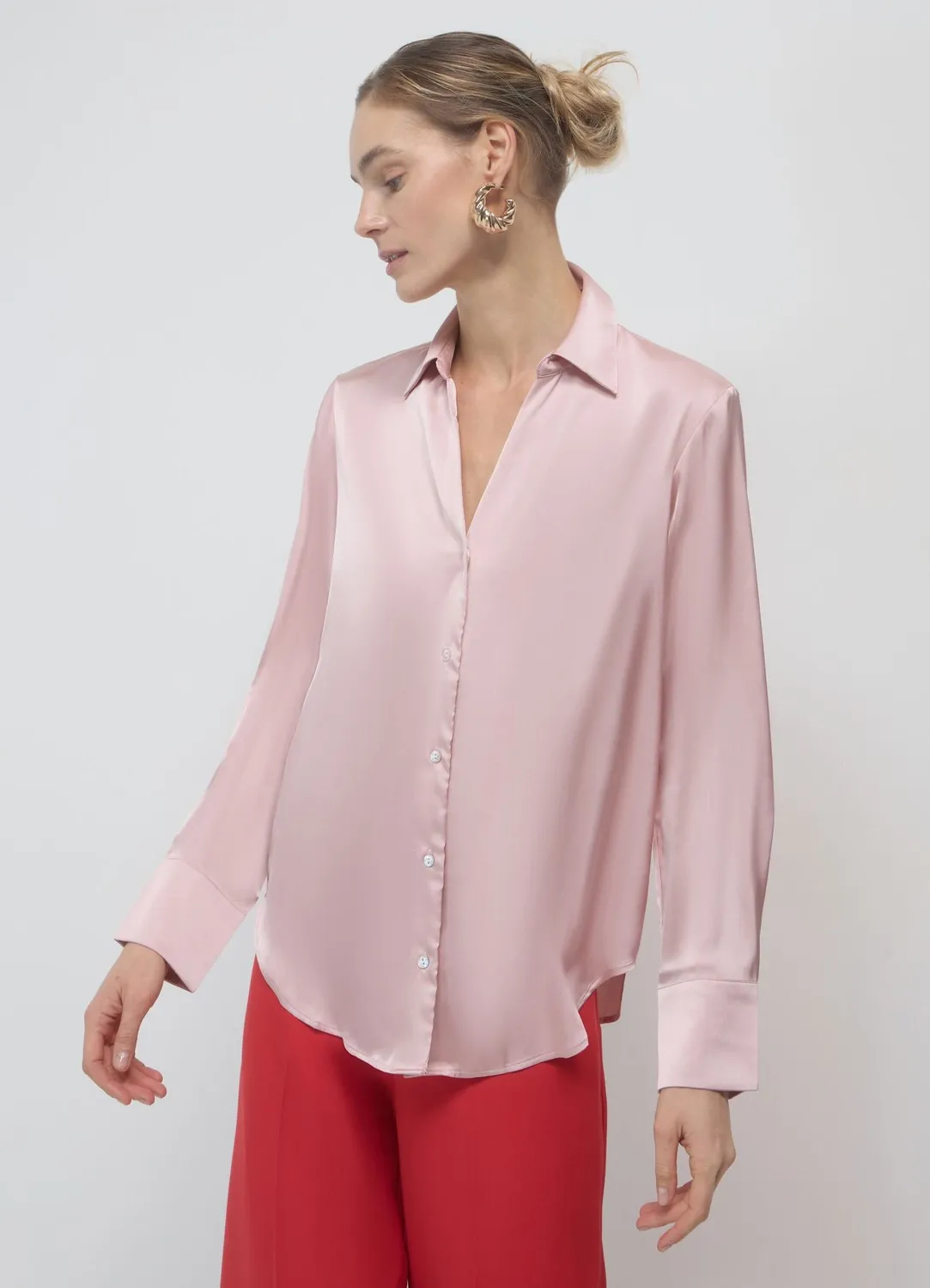 Calliope chemise satinée manches longues femme unie