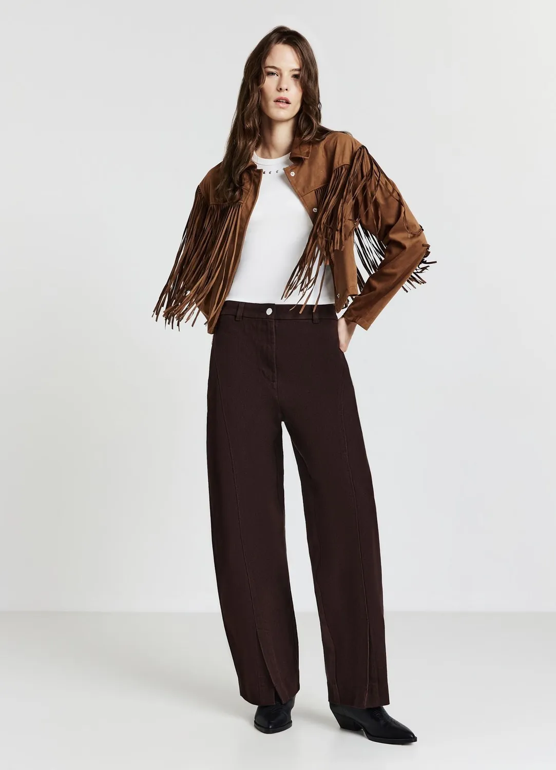 Calliope veste femme effet daim à franges courte