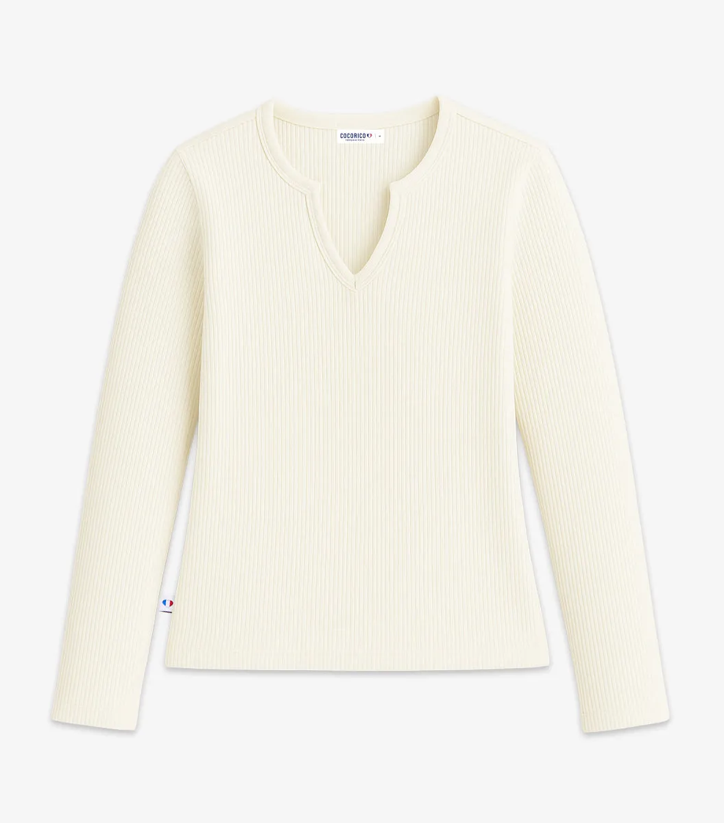 Cocorico Intemporel Ensemble Maille Côtelée femme écru coton