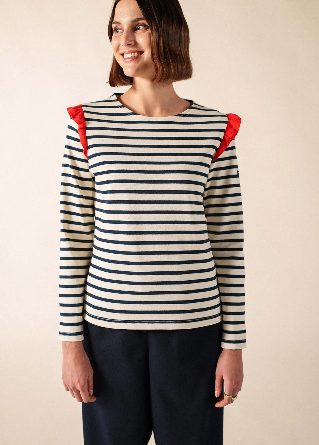 Saint James Auzat marinière écru/marine/tulipe coton