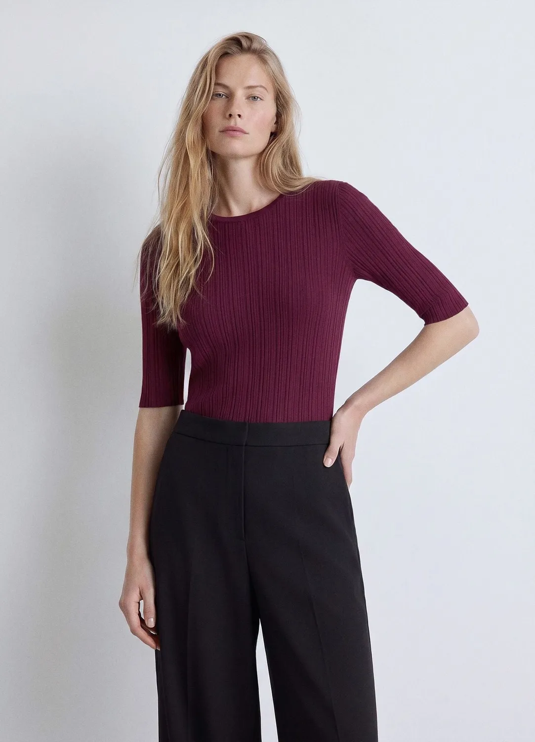 Calliope t-shirt côtelé col rond femme uni