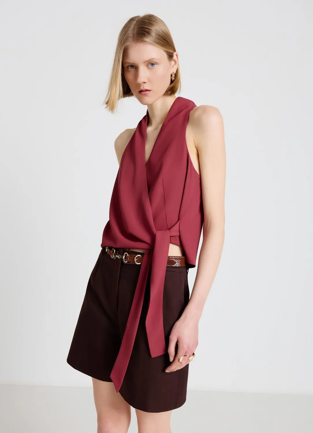 Calliope Top croisé ceinture top femme col V