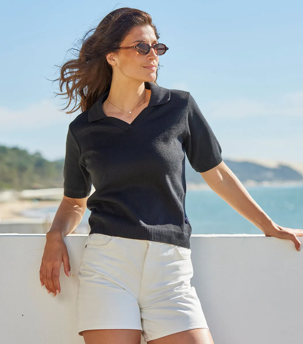 Cocorico Polo Maille polo femme noir coupe ajustée