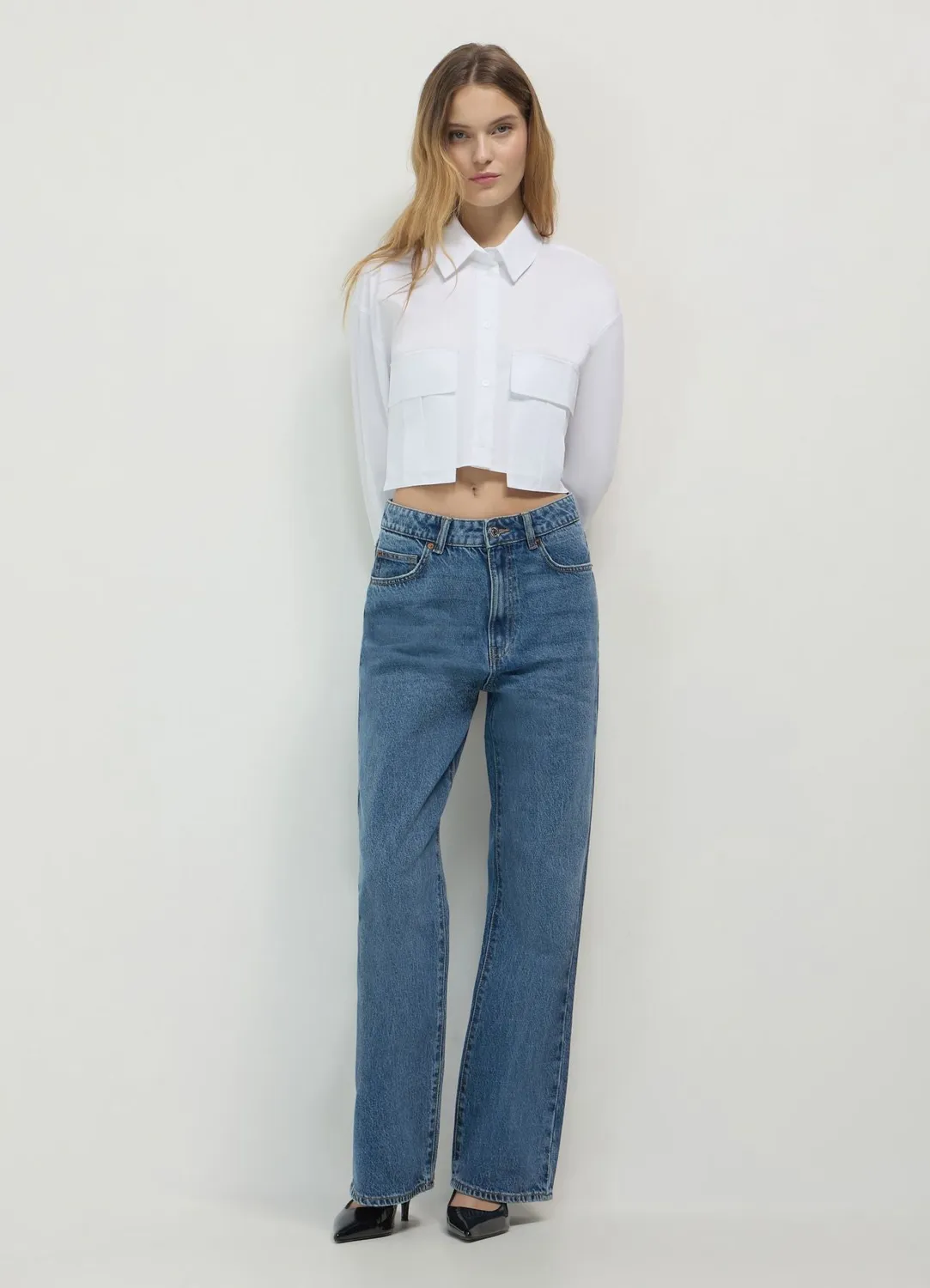 Calliope chemise crop femme coton poches plaquées