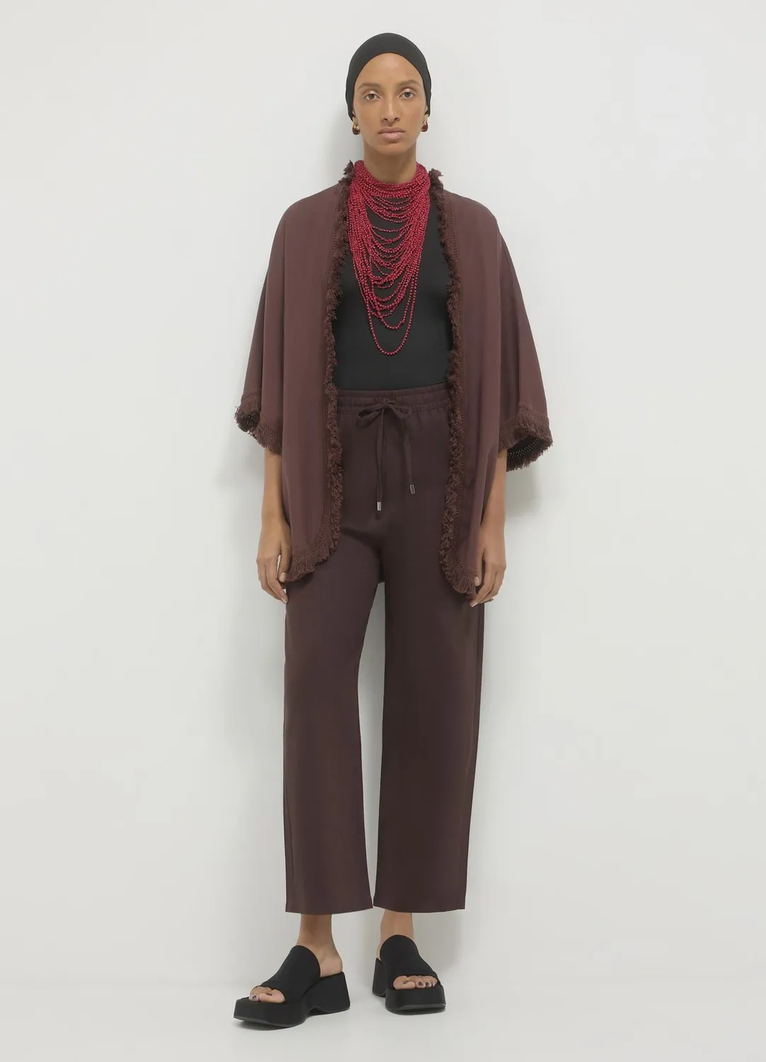 Calliope Kimono frange misto lino femme TU uni