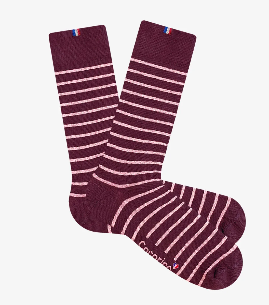 Cocorico chaussettes homme bordeaux rayées coton