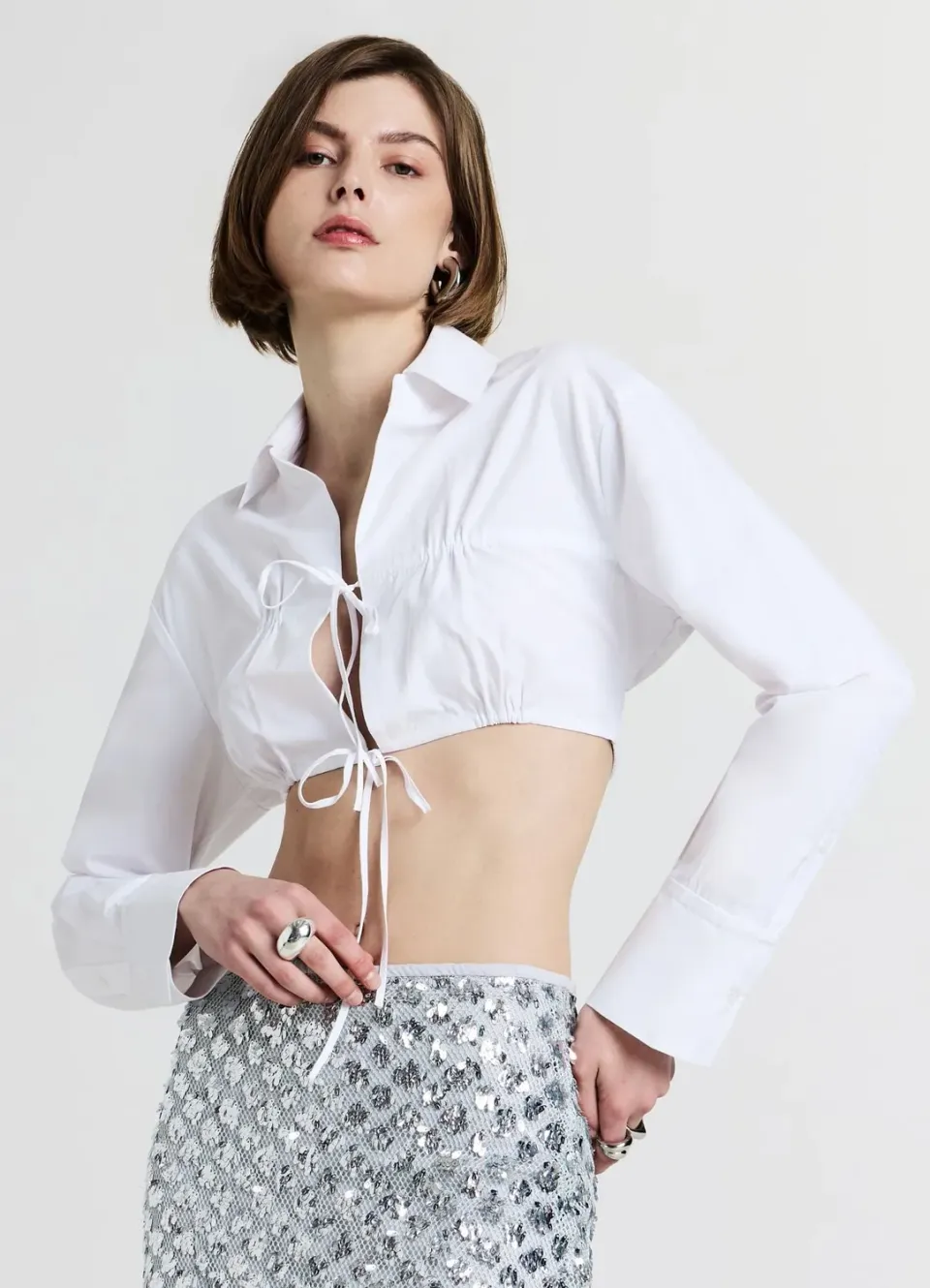 Calliope chemise cropped à lacets femme coton