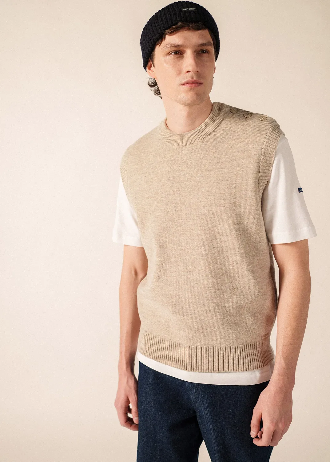 Saint James Cancale pull sans manches beige laine