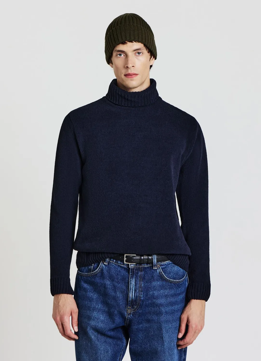 Calliope pull col roule chenille homme uni manches longues