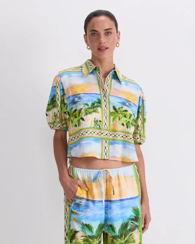 Sportscraft Sunset Palm blouse lin taille 8