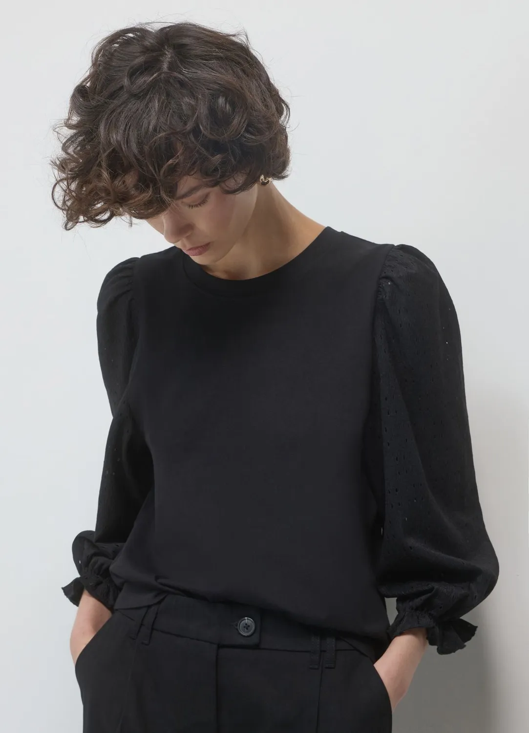 Calliope pull manches ajourees femme coton uni