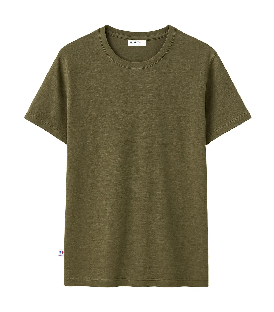 Cocorico Intemporel t-shirt lin homme kaki col rond