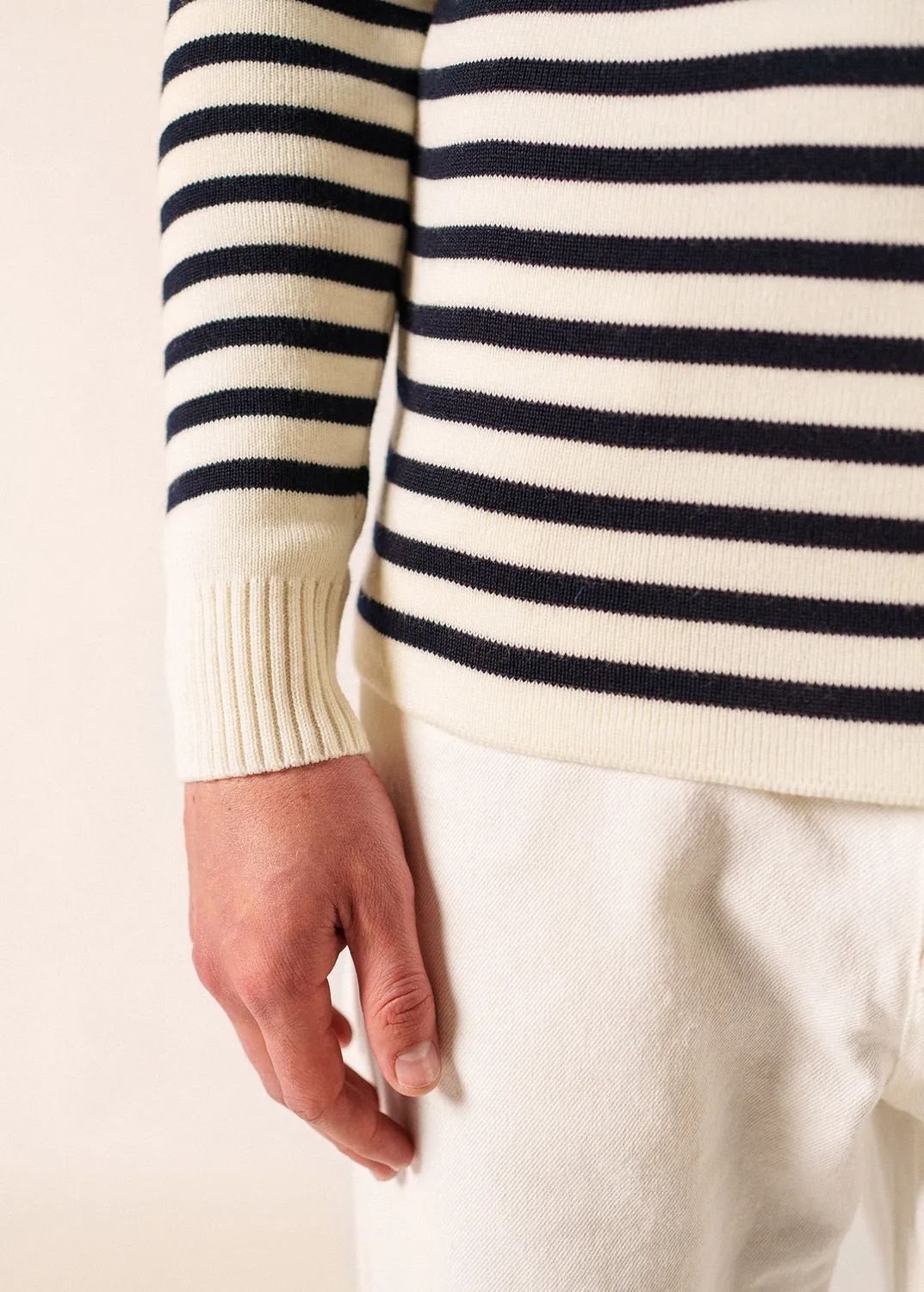 Saint James Rochefort pull marin rayé écume navy laine mérinos