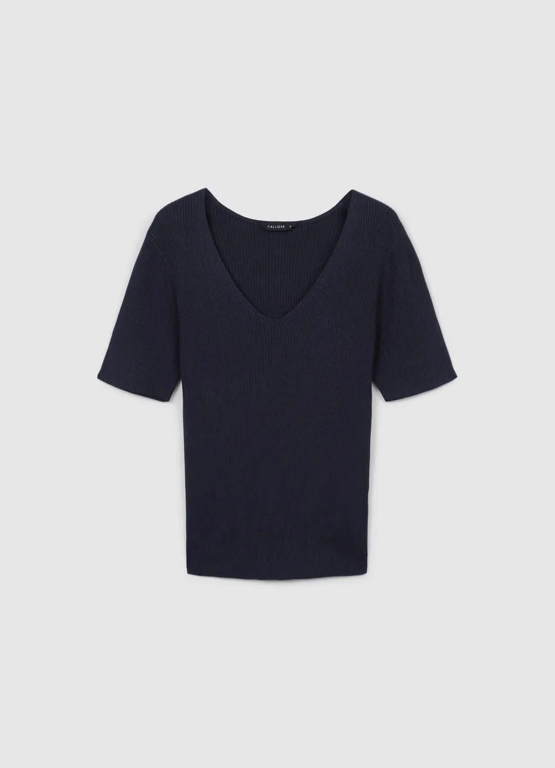 Calliope t-shirt col V femme côtelé manches courtes