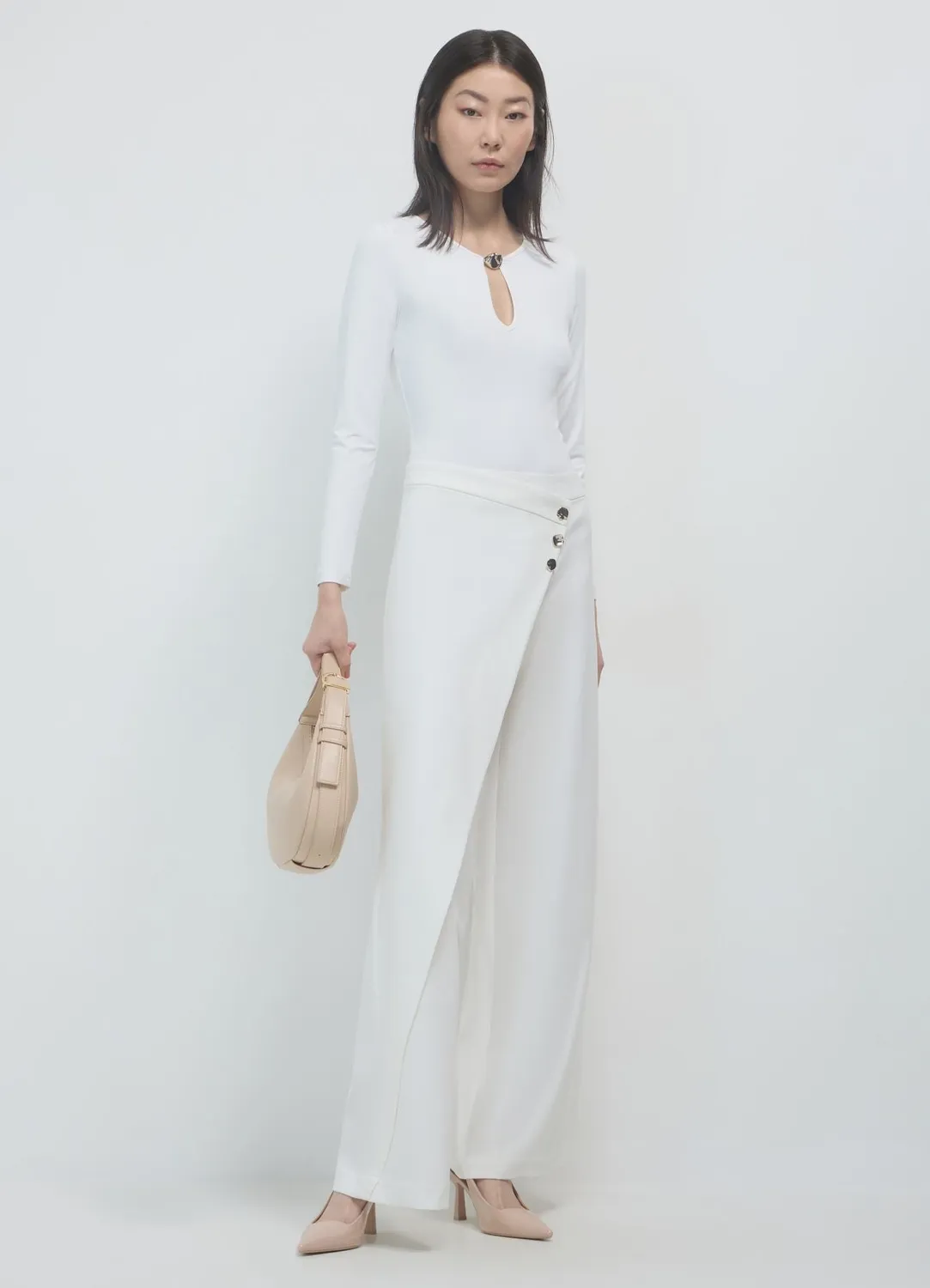 Calliope pantalon palazzo femme boutons dorés