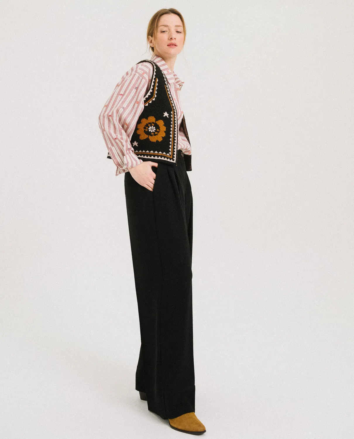 TINSELS UPTON NOIR pantalon large crêpe fluide