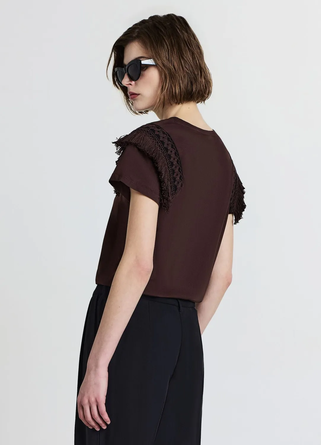 Calliope T-shirt Passementerie Femme Coton Col Rond