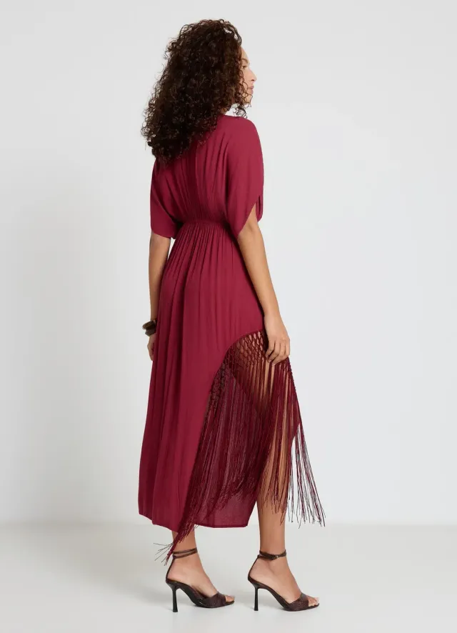 Calliope robe longue portefeuille femme à franges