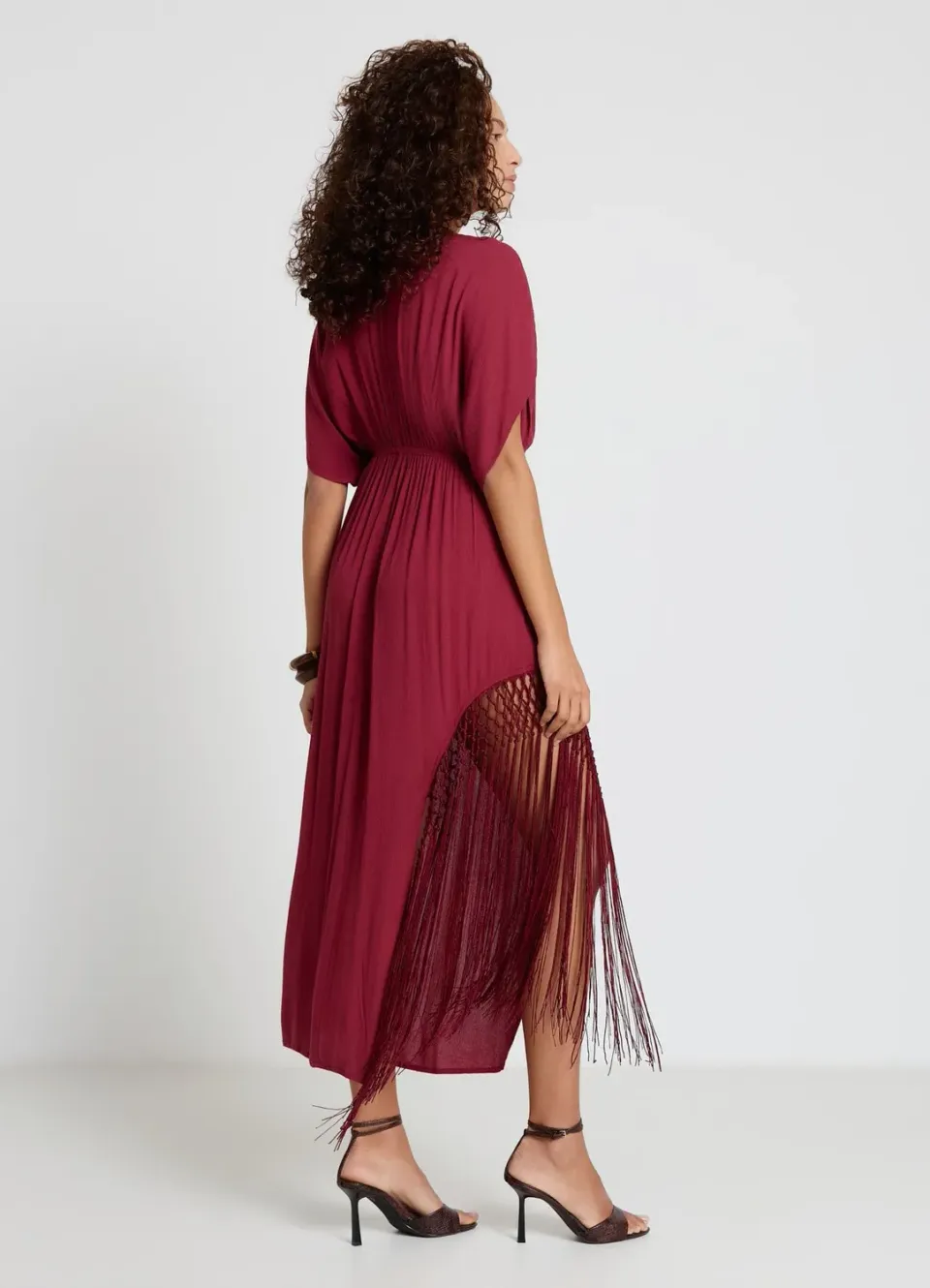 Calliope robe longue portefeuille femme à franges
